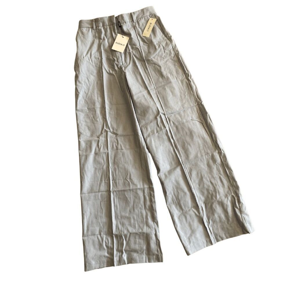 NWT Bardot Womens Blue Pleated High Rise Straight Wide Leg Pants Large